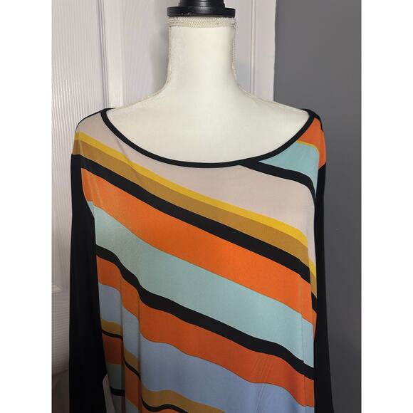 Susan Graver Women Liquid Knit Asymmetrical Hem Colorful Striped Top 2X Black - Picture 2 of 3